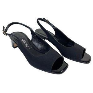 Vaneli Black Slingback Peep-Toe Low Heel Sandals